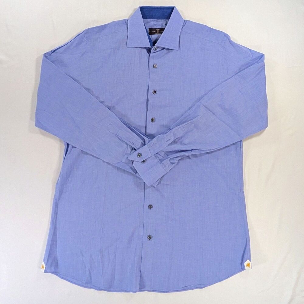 Robert Talbott Tailored Mens Blue Dark Blue Trim Button Down Shirt Large